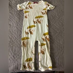 Milkbarn Blue Panda Umbrella Jumpsuit Snap Romper 12-18 Months Bamboo Cap Sleeve